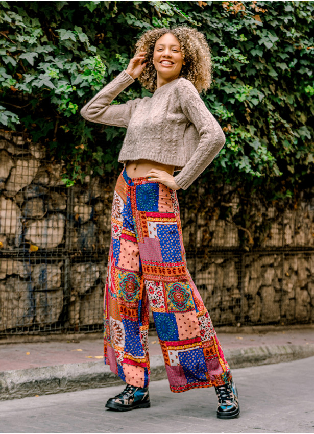 Palazzo High Waist Loose Cut Red Print Trousers